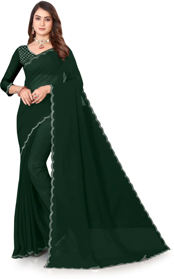 Dark_Green_Georgette_Embellished_Daily_Wear_Saree_For_Women