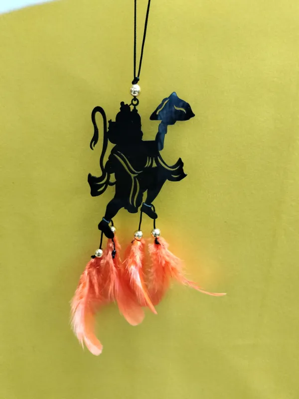Dream_Catcher,_Small_Car_Hanger_With_Flying_Hanuman_Orange_Feather_Car_Hanging_Ornament_(Pack_Of_1)