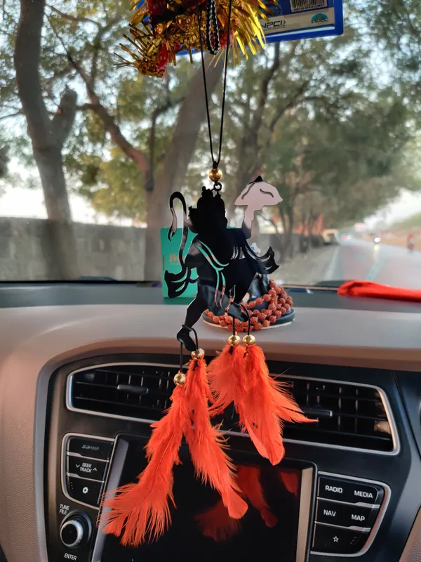 Dream_Catcher,_Small_Car_Hanger_With_Flying_Hanuman_Orange_Feather_Car_Hanging_Ornament_(Pack_Of_1)