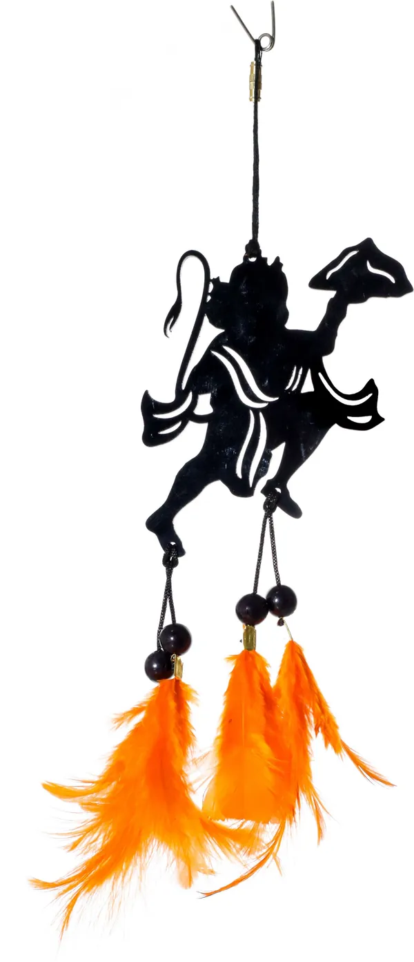 Dream_Catcher,_Small_Car_Hanger_With_Flying_Hanuman_Orange_Feather_Car_Hanging_Ornament_(Pack_Of_1)