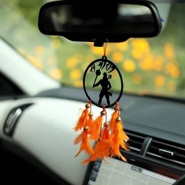 Duli_Dream_Catcher_Car_Hanging_Hanumanji_With_Orange_Feathers_Hanging_Car_Hanging_Ornament_(Pack_Of_1)