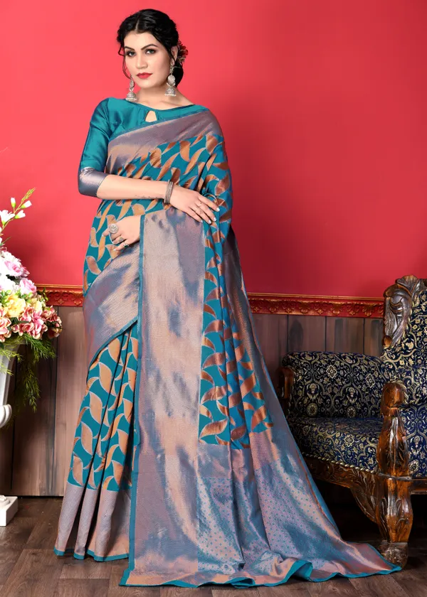 Rama_Banarasi_Silk_Saree_with_Keri_Weaving_&_Traditional_Broad_Border