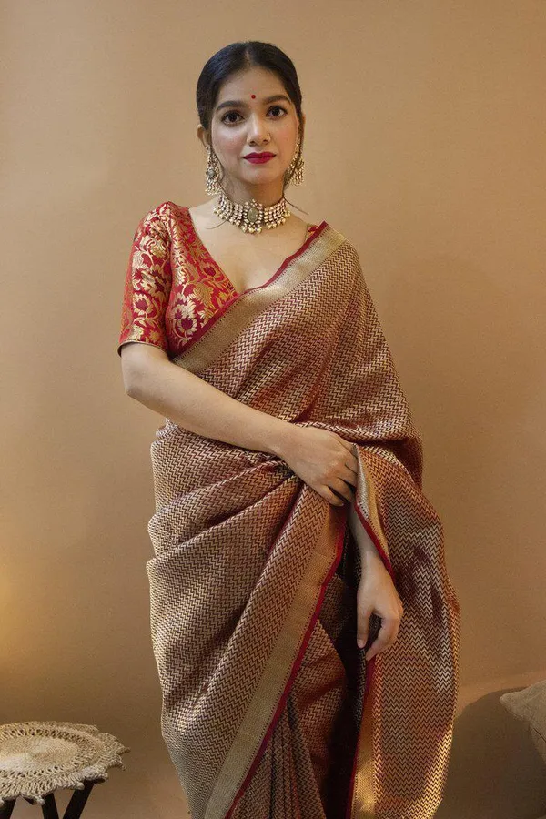 Beige_Banarasi_Silk_Saree_with_Golden_Zig-Zag_Zari_Design