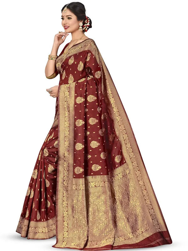 Maroon_Banarasi_Silk_Saree_with_Golden_Zari_Butta_and_Rich_Pallu_Work