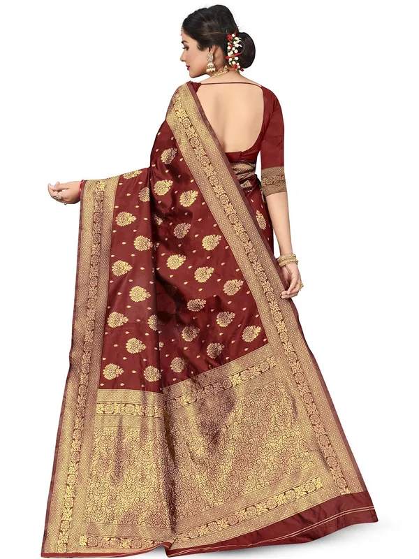Maroon_Banarasi_Silk_Saree_with_Golden_Zari_Butta_and_Rich_Pallu_Work