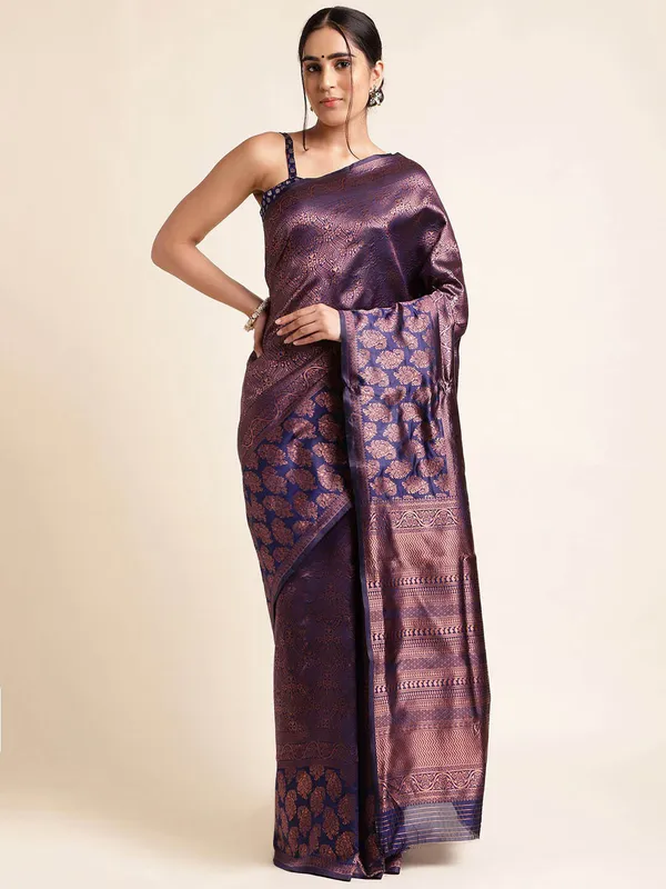 Navy_Blue_&_Wine_Banarasi_Silk_Saree_with_Zari_Floral_Buttas_&_Intricate_Woven_Pallu