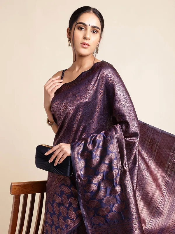Navy_Blue_&_Wine_Banarasi_Silk_Saree_with_Zari_Floral_Buttas_&_Intricate_Woven_Pallu