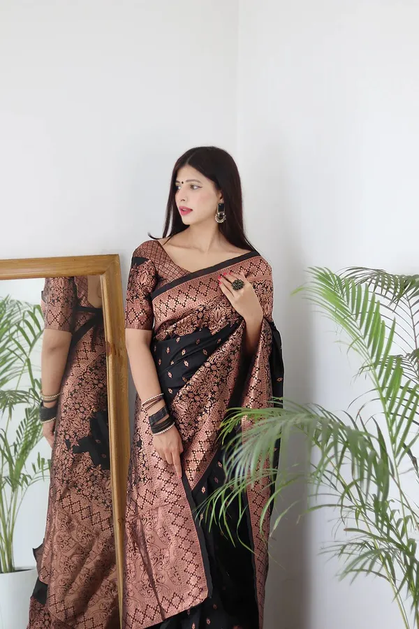 Black_Banarasi_Silk_Saree_with_Copper_Zari_Floral_Weaving_&_Intricate_Border