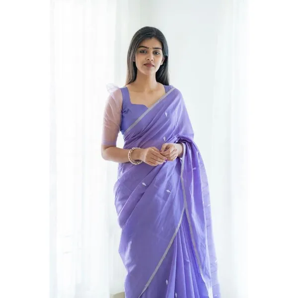 Lavender_Handloom_Cotton_Saree_with_Small_Woven_Buttas_&_Subtle_Zari_Border