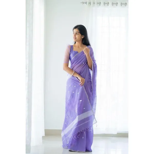 Lavender_Handloom_Cotton_Saree_with_Small_Woven_Buttas_&_Subtle_Zari_Border