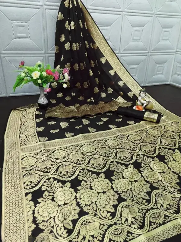 Black_Banarasi_Silk_Saree_with_Golden_Zari_Floral_Weaving_&_Traditional_Broad_Border