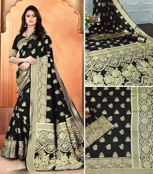 Black_Banarasi_Silk_Saree_with_Golden_Zari_Floral_Weaving_&_Traditional_Broad_Border