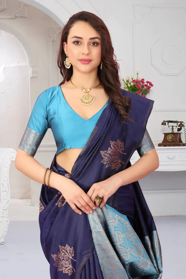 Navy_Blue_&_Turquoise_Banarasi_Silk_Saree_with_Zari_Floral_Motifs_&_Contrast_Woven_Pallu_-_Blouse_Piece_Included