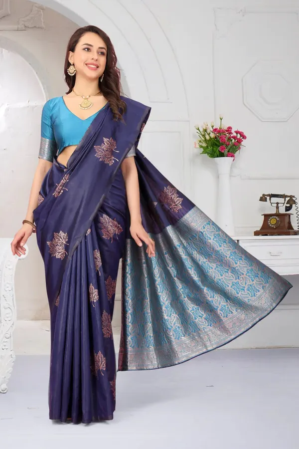 Navy_Blue_&_Turquoise_Banarasi_Silk_Saree_with_Zari_Floral_Motifs_&_Contrast_Woven_Pallu_-_Blouse_Piece_Included