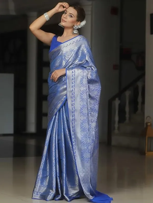 Sky_Blue_Banarasi_Silk_Saree_with_Silver_Zari_Floral_Weaving_and_Contrast_Border