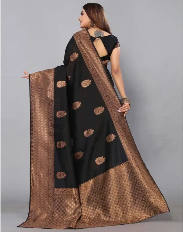 Black_Banarasi_Silk_Saree_with_Copper_Zari_Buttas_&_Rich_Woven_Border
