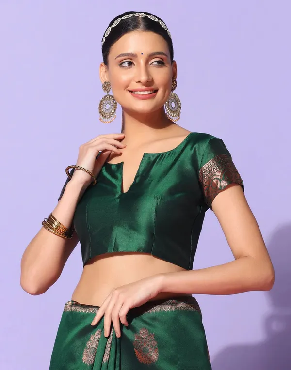 Green_Banarasi_Silk_Saree_with_Copper_Zari_Buttas_&_Rich_Woven_Border