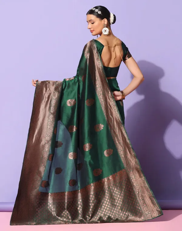 Green_Banarasi_Silk_Saree_with_Copper_Zari_Buttas_&_Rich_Woven_Border