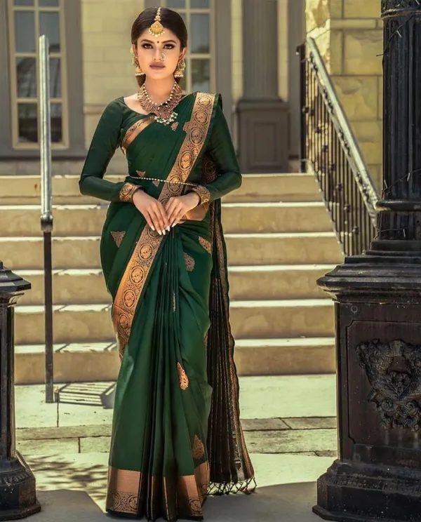 Green_Banarasi_Silk_Saree_with_Copper_Teer_&_Rich_Woven_Border