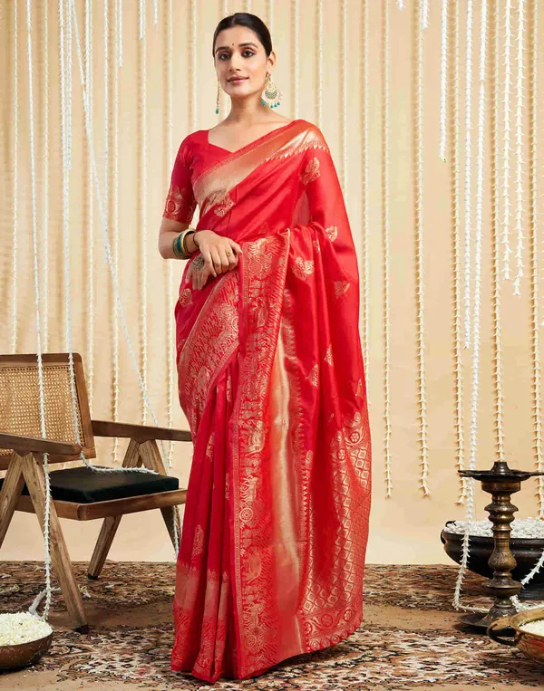Red_Banarasi_Silk_Saree_with_Golden_Zari_Buttas_&_Intricate_Traditional_Border