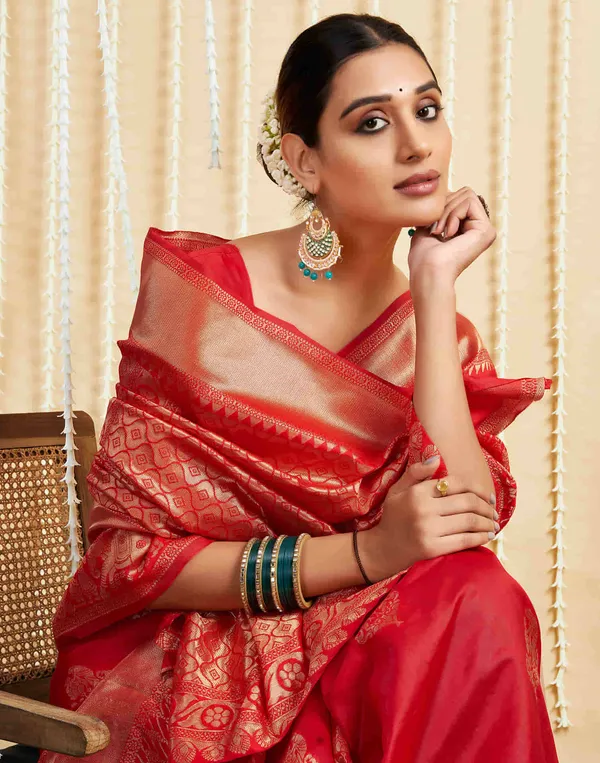 Red_Banarasi_Silk_Saree_with_Golden_Zari_Buttas_&_Intricate_Traditional_Border