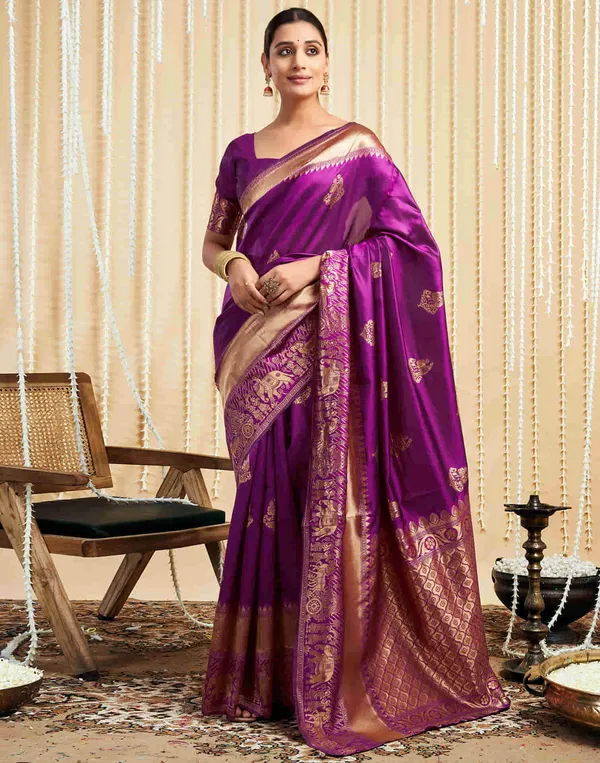 Wine_Banarasi_Silk_Saree_with_Golden_Zari_Buttas_&_Intricate_Traditional_Border