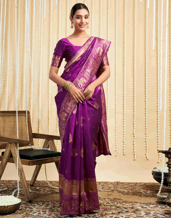 Wine_Banarasi_Silk_Saree_with_Golden_Zari_Buttas_&_Intricate_Traditional_Border