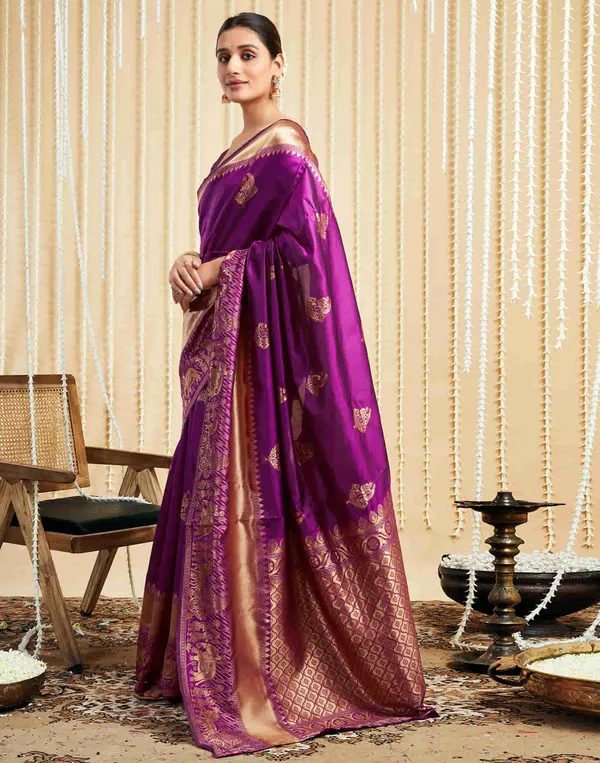 Wine_Banarasi_Silk_Saree_with_Golden_Zari_Buttas_&_Intricate_Traditional_Border