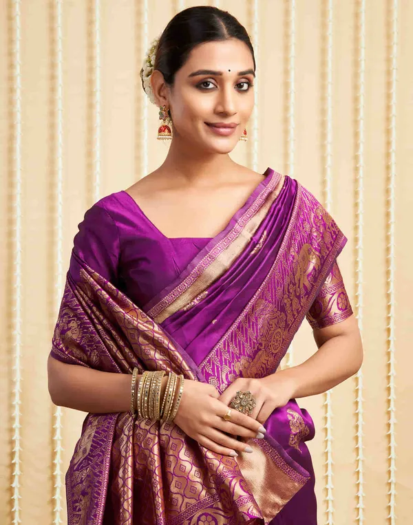 Wine_Banarasi_Silk_Saree_with_Golden_Zari_Buttas_&_Intricate_Traditional_Border