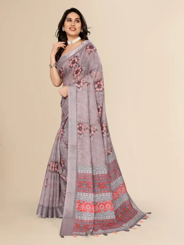 Chocolate_Printed_Cotton_Saree_&_Intricate_Digital_Floral_Design
