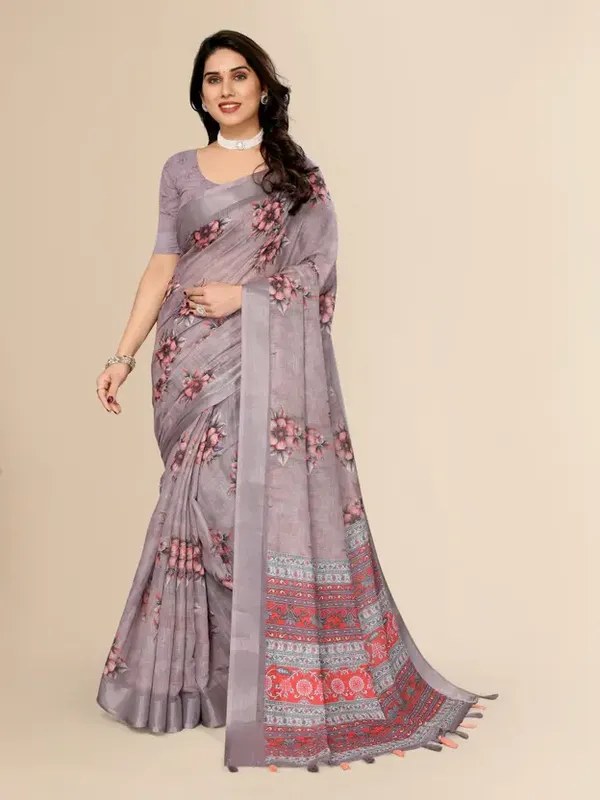 Chocolate_Printed_Cotton_Saree_&_Intricate_Digital_Floral_Design