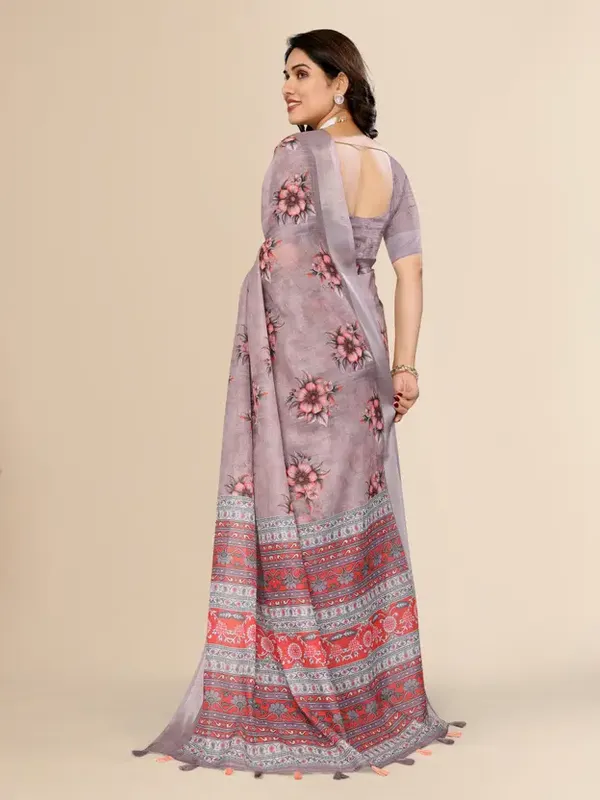 Chocolate_Printed_Cotton_Saree_&_Intricate_Digital_Floral_Design