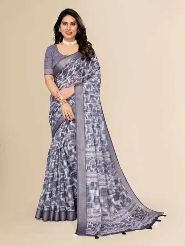 Grey_Printed_Cotton_Saree_&_Intricate_Digital_Floral_Design