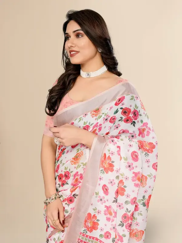 Orange_Printed_Cotton_Saree_&_Intricate_Digital_Floral_Design
