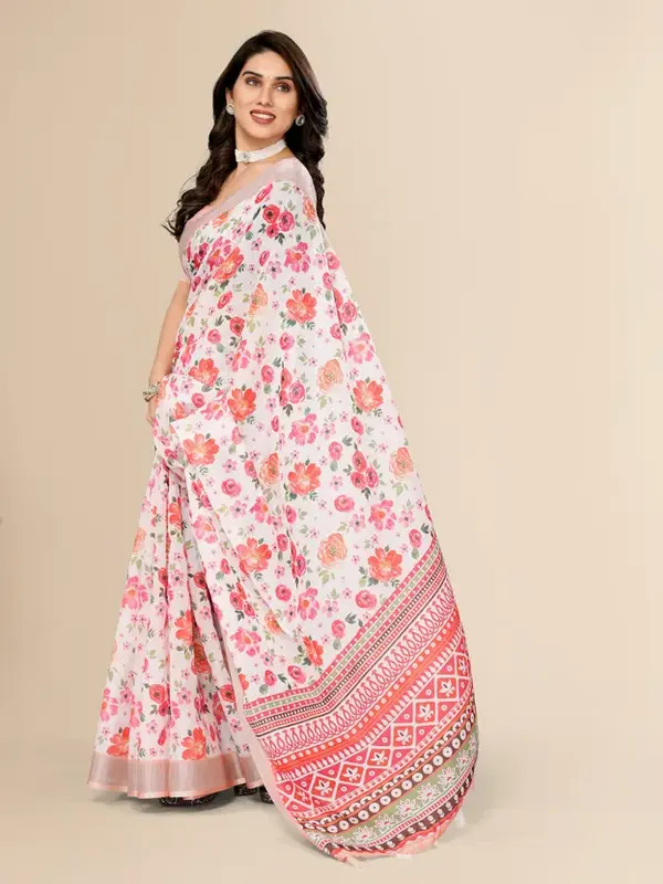 Orange_Printed_Cotton_Saree_&_Intricate_Digital_Floral_Design
