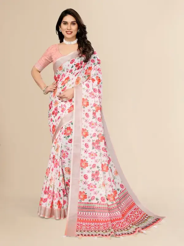 Orange_Printed_Cotton_Saree_&_Intricate_Digital_Floral_Design