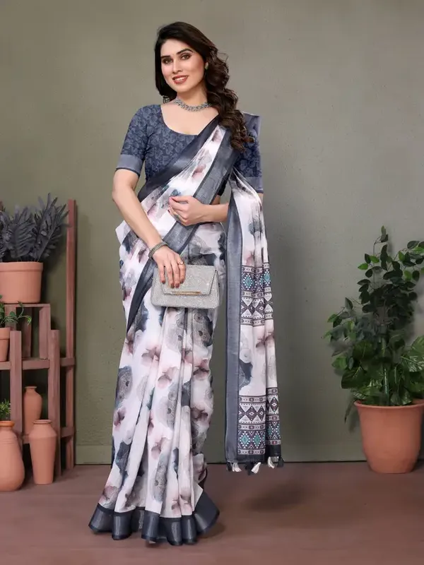 White_Printed_Cotton_Saree_&_Intricate_Digital_Floral_Design_(Blur)