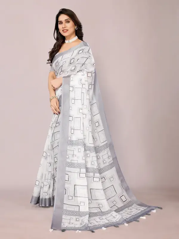 White_Printed_Cotton_Saree_&_Intricate_Digital_Floral_Design_(Box)