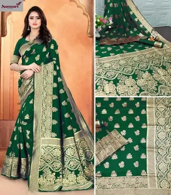 Green_Banarasi_Silk_Saree_with_Golden_Zari_Floral_Weaving_&_Traditional_Broad_Border