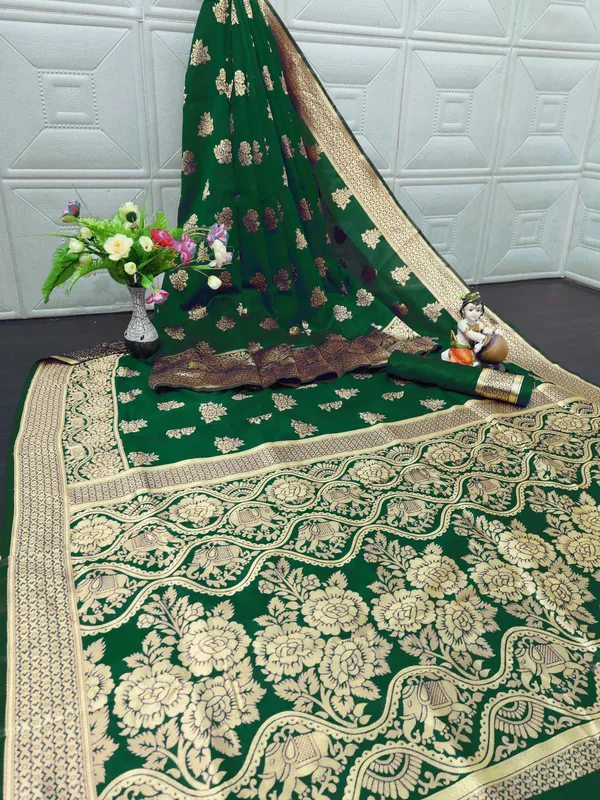 Green_Banarasi_Silk_Saree_with_Golden_Zari_Floral_Weaving_&_Traditional_Broad_Border