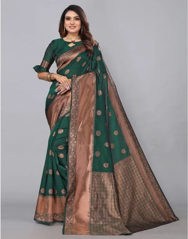 Green_Banarasi_Silk_Saree_with_Kukdo_Weaving_&_Traditional_Broad_Border