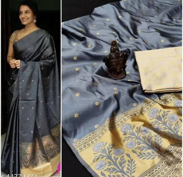 Silver_Paithani_Silk_Saree_with_Butti_Weaving_&_Traditional_Broad_Border