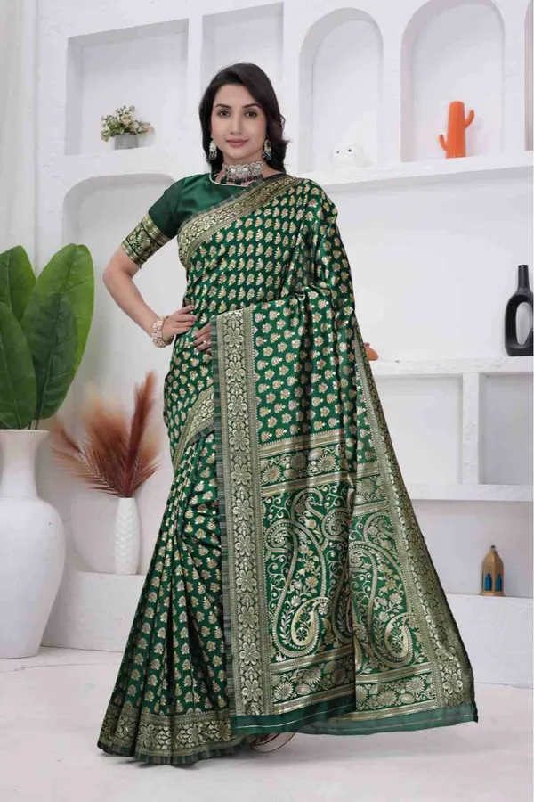 Green_Banarasi_Soft_Silk_Saree_for_Women_with_Rich_Zari_Jacquard_Weaving_(Art_Silk)_|_Traditional_Wedding_&_Festive_Wear_-_Blouse_Piece_Included