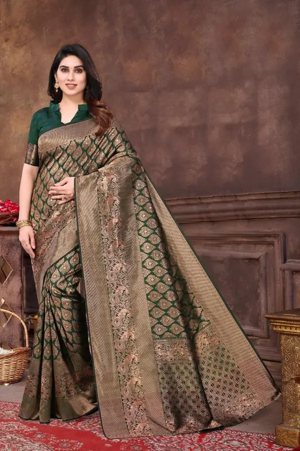 Green_Banarasi_Silk_Saree_with_Copper_Zari_Weaving_&_Traditional_Broad_Border