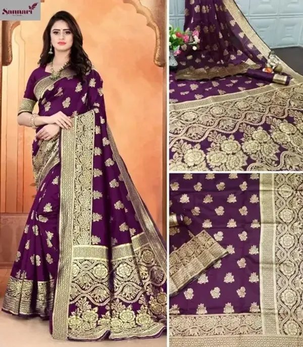 Wine_Banarasi_Silk_Saree_with_Golden_Zari_Floral_Weaving_&_Traditional_Broad_Border