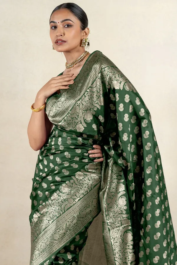 Green_Banarasi_Silk_Saree_with_Silver_Floral_Zari_Design