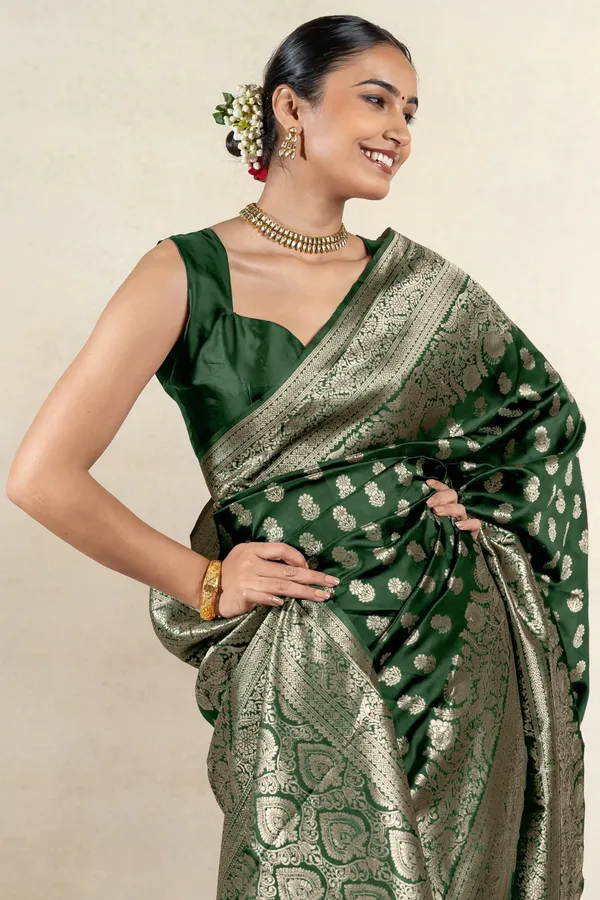 Green_Banarasi_Silk_Saree_with_Silver_Floral_Zari_Design