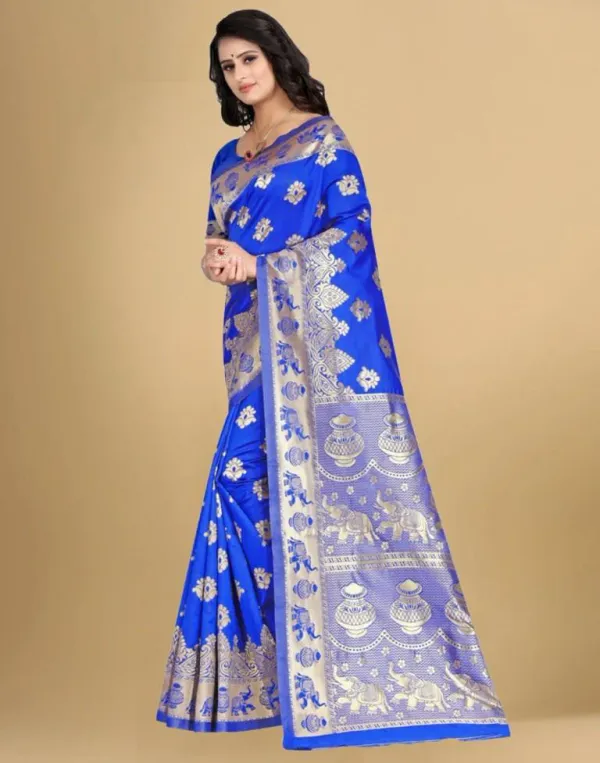 Blue_Banarasi_Silk_Saree_with_Golden_Zari_Elephant_&_Floral_Weave