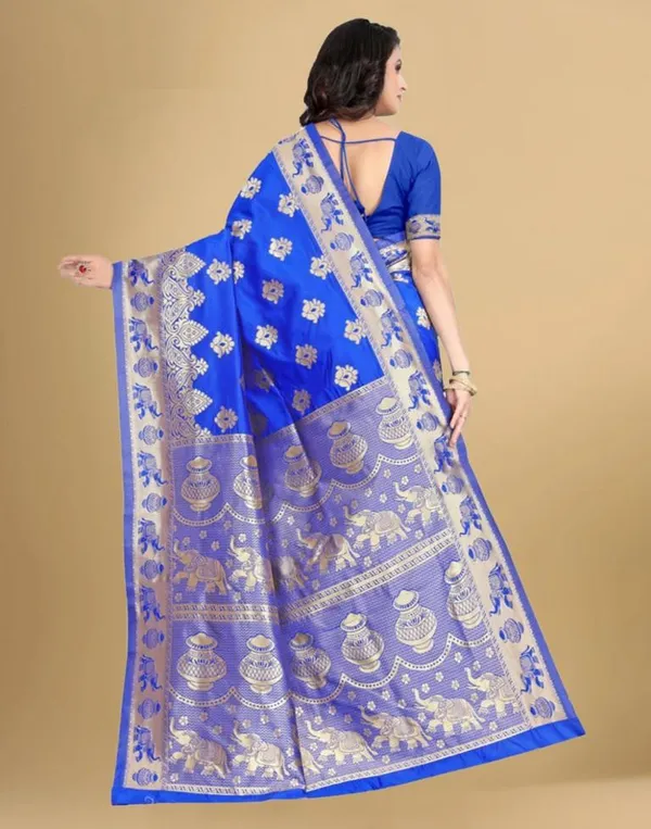 Blue_Banarasi_Silk_Saree_with_Golden_Zari_Elephant_&_Floral_Weave
