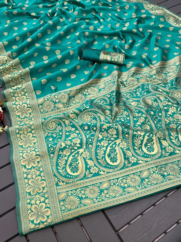 Firoji_Banarasi_Silk_Saree_with_Golden_Zari_Floral_&_Paisley_Weaving_-_Blouse_Piece_Included